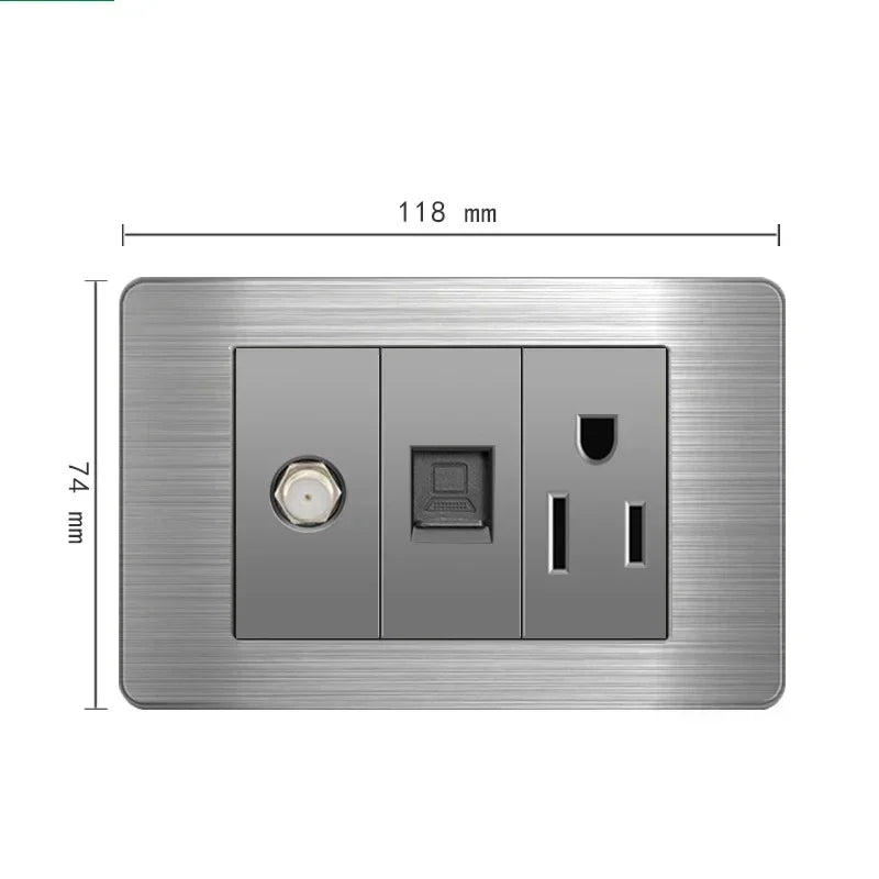 American Standard Wall Light Switch Power Socket Universal Plug with usb US Stainless Steel 2way Socket Panel 118*74m Computer