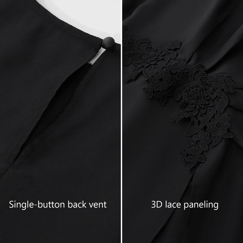 Amii Women's Blouse 2026 Summer New Round Neck Dolman Sleeve Lace Trim Top 100% Mulberry Silk Straight Fit Casual Shirt 12612037