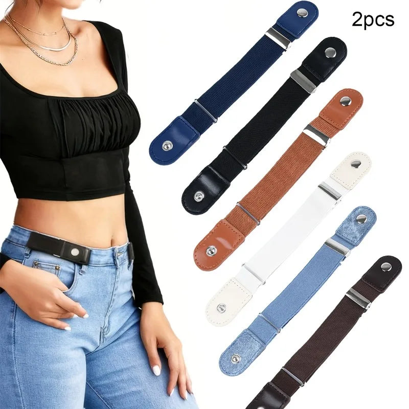 2pcs Women's Casual Belt Set,Simple Short Elastic Waistband for Jeans, Available 6 Colors to Match Various Styles,elastic band