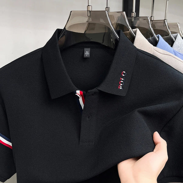 100%Cotton Man Short-Sleeved Polo Shirt Lapel Button Letter Embroidery Summer New Polo Shirt Casual Fashion Breathable Mens Wear