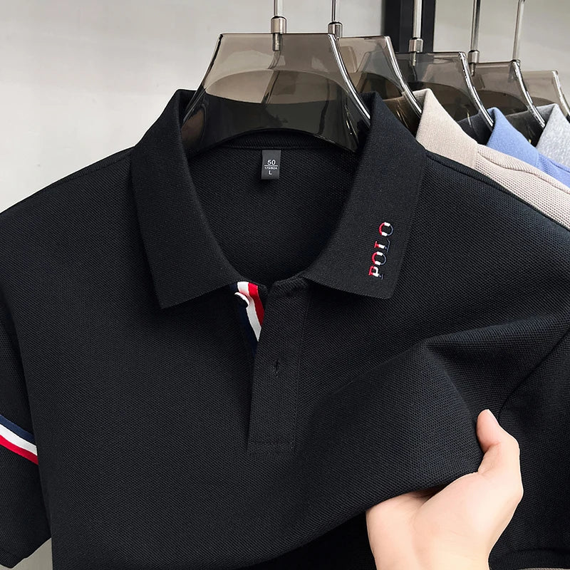 100%Cotton Man Short-Sleeved Polo Shirt Lapel Button Letter Embroidery Summer New Polo Shirt Casual Fashion Breathable Mens Wear