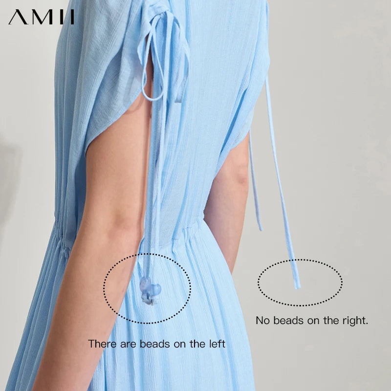 រ៉ូបនារី Amii រចនាបថសាមញ្ញសម្រាប់រដូវក្តៅថ្មី ស្ទីលរលុងវែង ដៃអាវគ្មានដៃ ក V រាងមូល មានខ្សែចង 12542117
