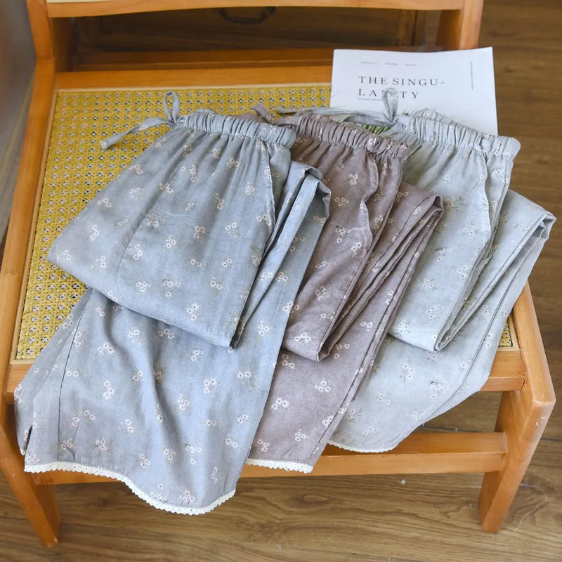 Cotton Women’s Pajama Pants Sleepwear Home Pants Thin Bottoms Spring Summer Casual Floral Printed Homewear Pants Sleeping Wear