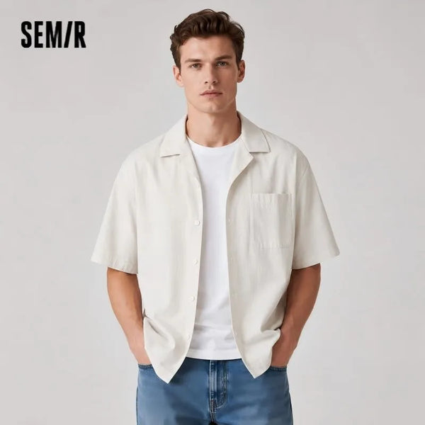 អាវបុរស Semir សាច់ក្រណាត់ Twill រលុងកអាវគុយបាដៃខ្លី 2026 រដូវក្តៅធម្មតា