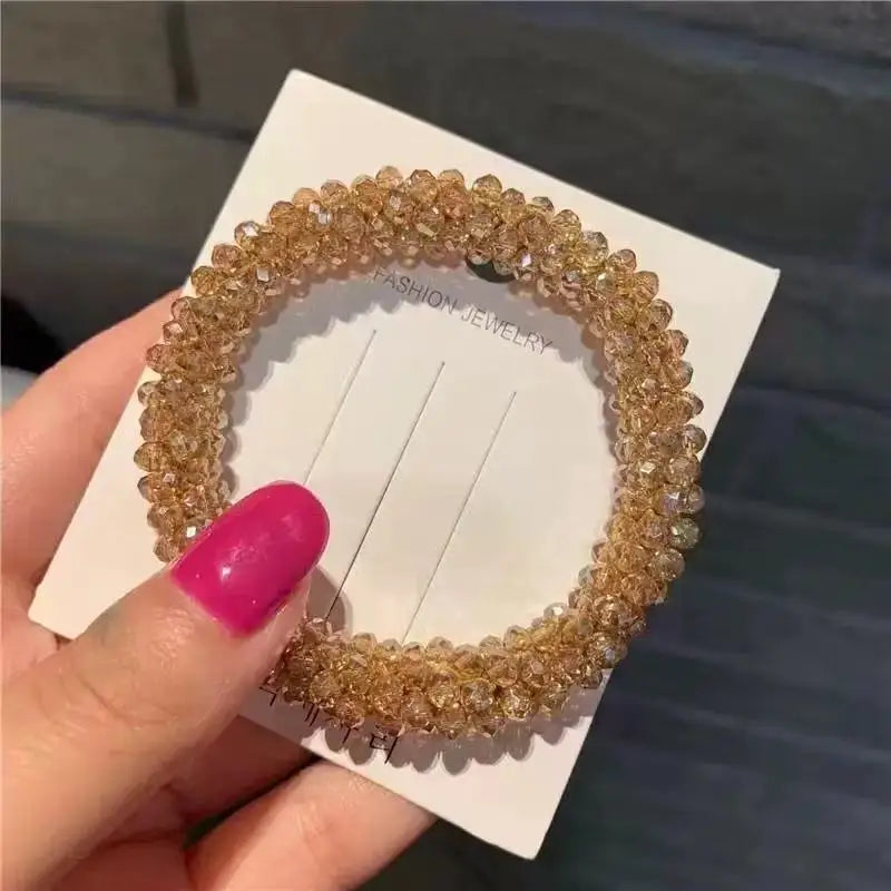 Dongdaemun Crystal Beaded Hair Ring Hair Rope Female Hair Tie Leather Tendon High Tail Maruko Head Rope Bracelet Dual Purpose Ha