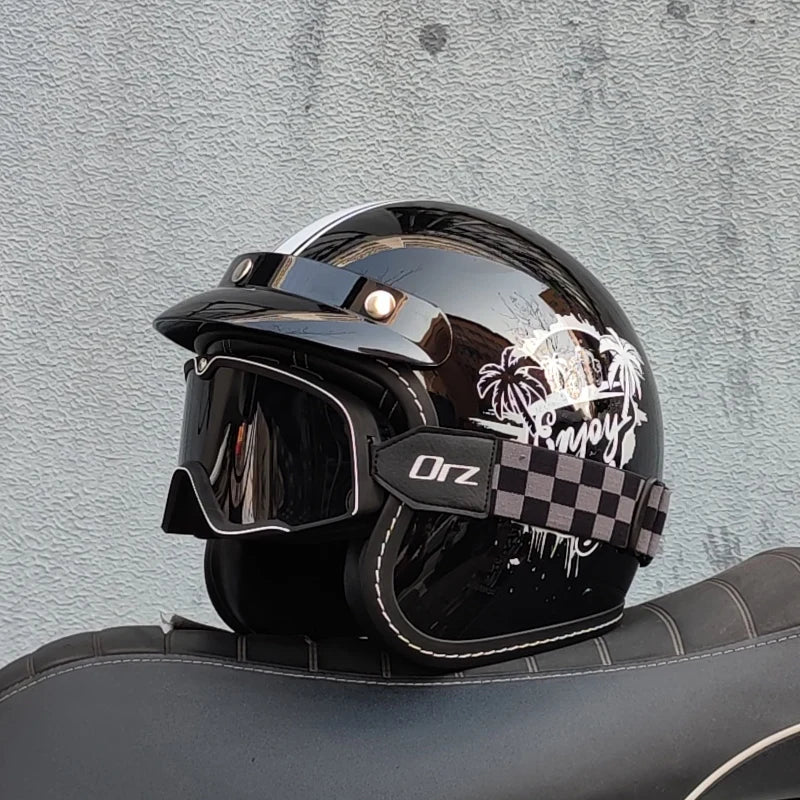 Newly Launched Vintage Motorcycle Helmet DOT Certified Synthetic Leather  3/4 Helmet Jet Mask Helmet ORZ-181
