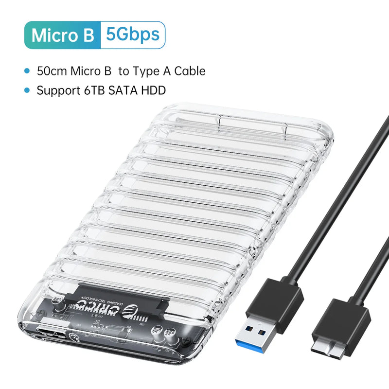ORICO Transparent HDD Case SATA to USB 3.0 Hard Drive Case External 2.5'' HDD Enclosure for HDD SSD Disk Case Box Support UASP