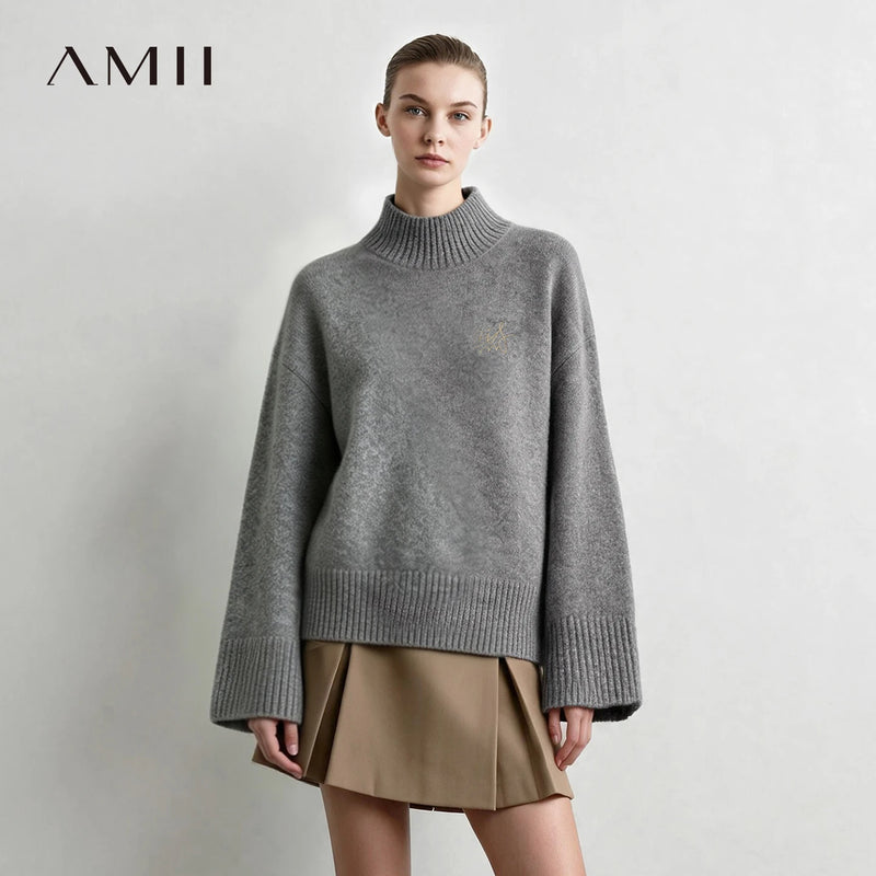 អាវយឺតកមូលសម្រាប់នារី Amii រចនាបែបសាមញ្ញ សាមញ្ញ ងាយស្រួលធ្វើដំណើរ រដូវរងា 12624112