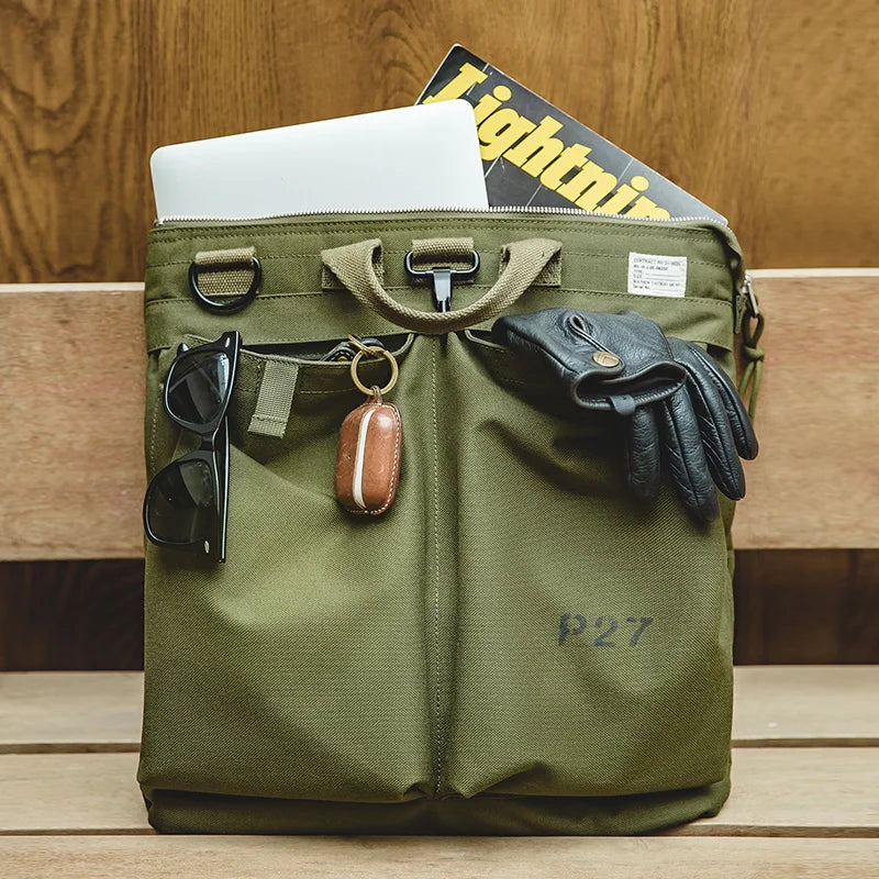 កាបូប Maden Men's Flyers Helmet Canvas Bag ទំហំធំ កាបូបស្ពាយចំហៀង កាបូបស្ពាយចំហៀង កាបូបស្ពាយសម្រាប់កុំព្យូទ័រ ថេប្លេត
