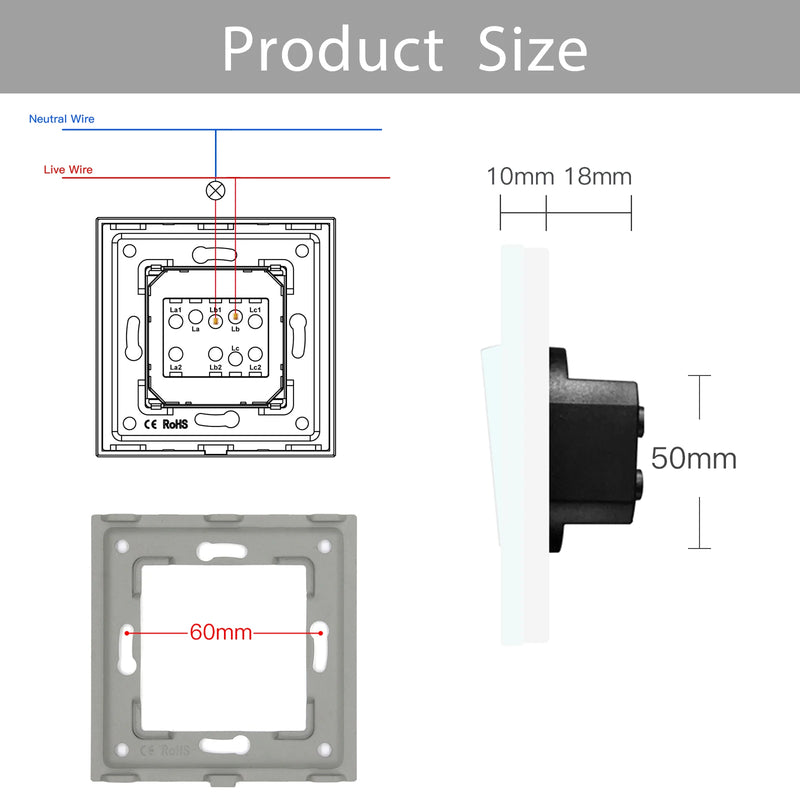 BSEED EU Standard Wall Light Switch 1/2Gang 1Way Toggle Switch Glass Panel Mechanical Wall Switch On Off 10A 250V Blue Backlight