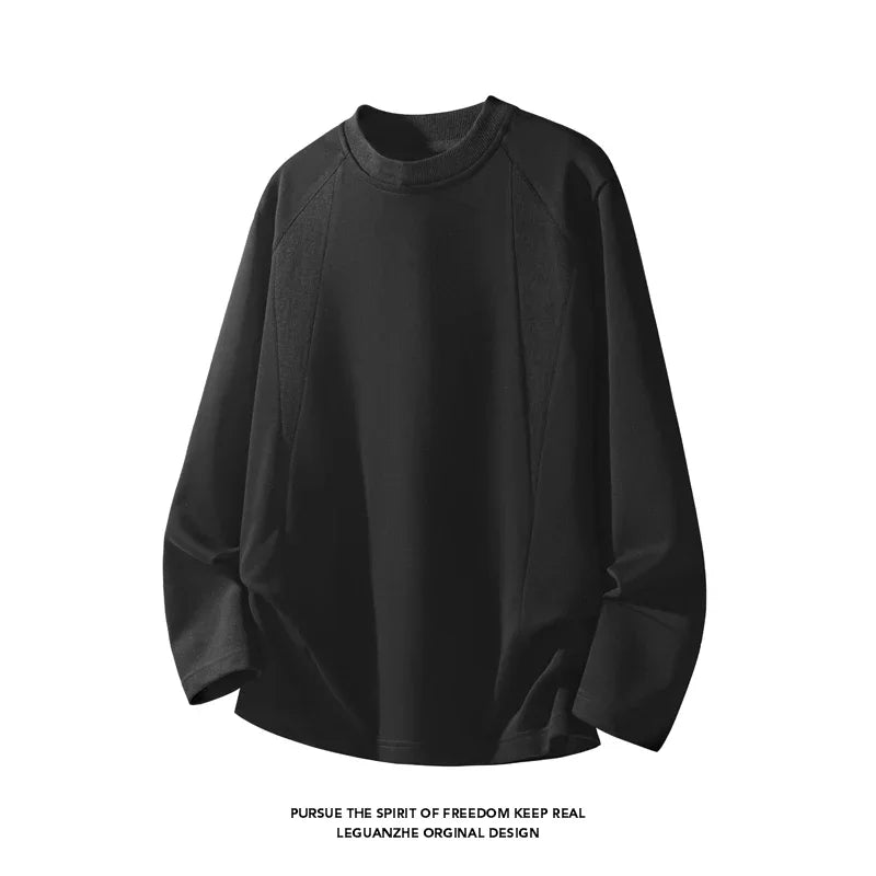 Mens Casual Crew Neck Long Sleeve T Shirt Vertical Panel Weave Tailored Cut For Weekend Gathering Outdoor Activity Scenes