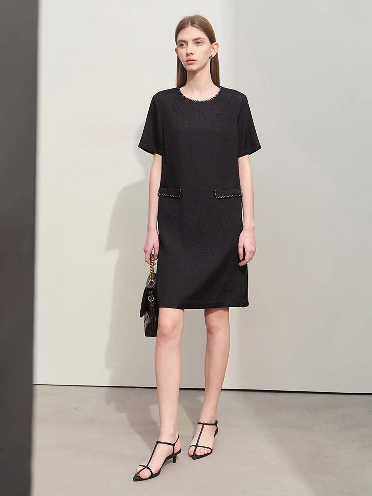 រ៉ូប Amii Minimalism O-Neck សម្រាប់ស្ត្រី 2026 រដូវក្តៅថ្មីសម្រាប់អ្នកធ្វើដំណើរទៅធ្វើការ រ៉ូបដៃខ្លីរលុង រ៉ូបការិយាល័យ 12452140