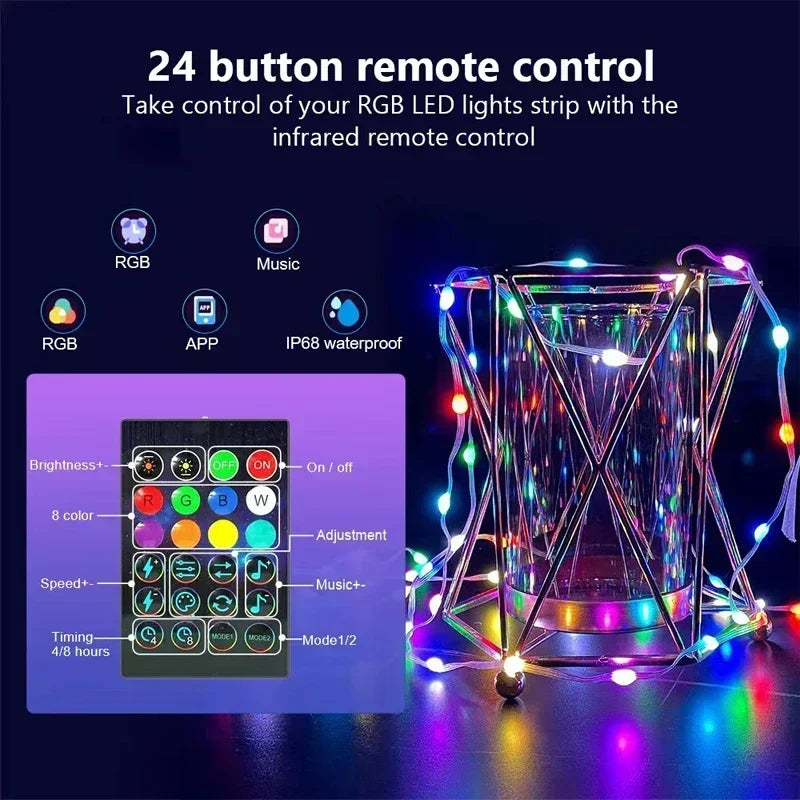 Smart LED String Bluetooth APP Control RGBIC Fairy Lights Waterproof USB Music Dream Color Light Party Room Decoration