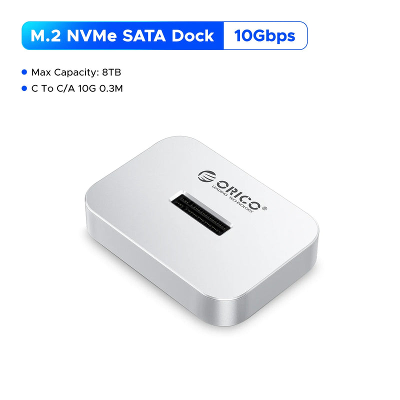 ORICO M.2 NVMe SATA SSD Enclosure Docking Station Aluminium Alloy USB 3.2 Gen 2 10Gbps External Docking Base Tool Free
