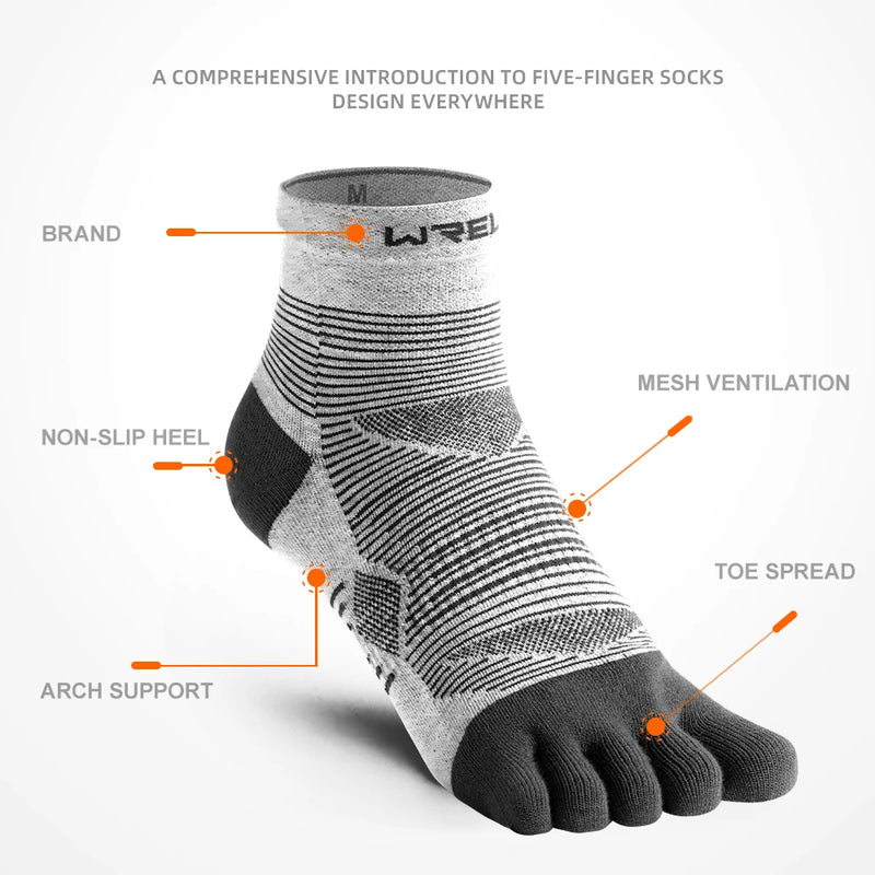 WRELS 1/3pairs Toe Socks COOLMAX Five Finger Socks Athletic Running Grip Quick Dry Breathable Performance 5 Finger Sports Socks