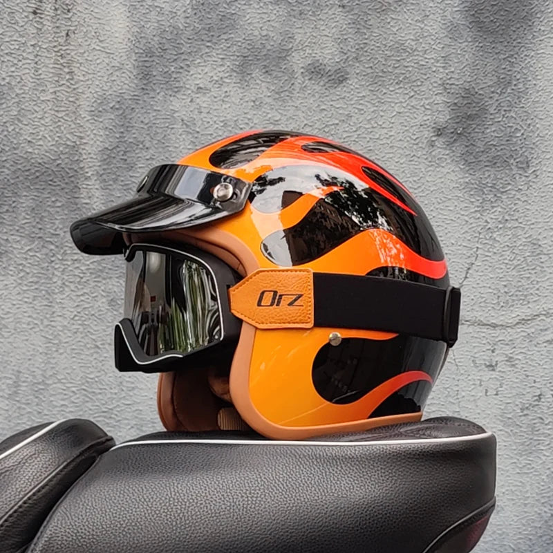 3/4 open face Three-quarters retro helmet motorcycle for men and women winter warm cruise American half helmet DOT Approved