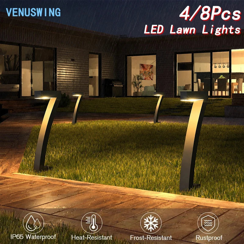 ភ្លើងសូឡា LED រាង ៧ ជ្រុង ៤/៨ ដើម ការពារទឹកជ្រាប ភ្លើងសួនច្បារ ចង្កៀងទេសភាពក្រៅផ្ទះ សម្រាប់តំបន់លំនៅដ្ឋាន ផ្លូវដើរ ទីធ្លា
