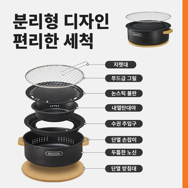 ចង្ក្រានអាំង Naturehike Cool Camping Gear Outdoor Barbecue Griddle Round Tabletop Barbecue Grill ចង្ក្រានកាបូនចល័ត Charcoal Grill Stove