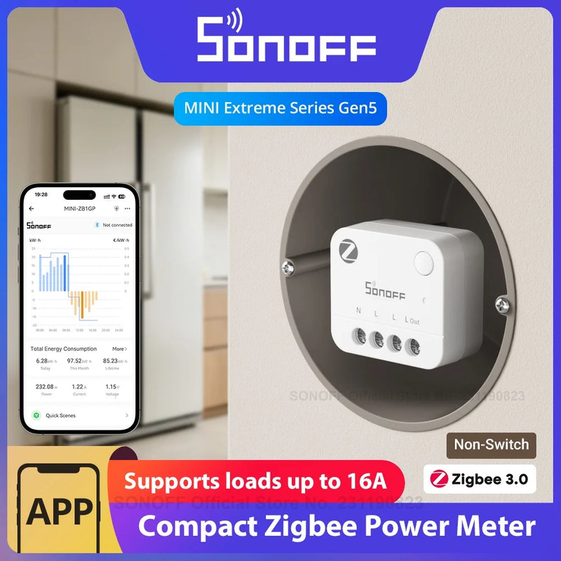 SONOFF MINI-ZB1GP MINI PM Zigbee Power Energy Meter (Non-Switch) 16A Max Energy Tracking Cost Calculation Overload Overcurrent