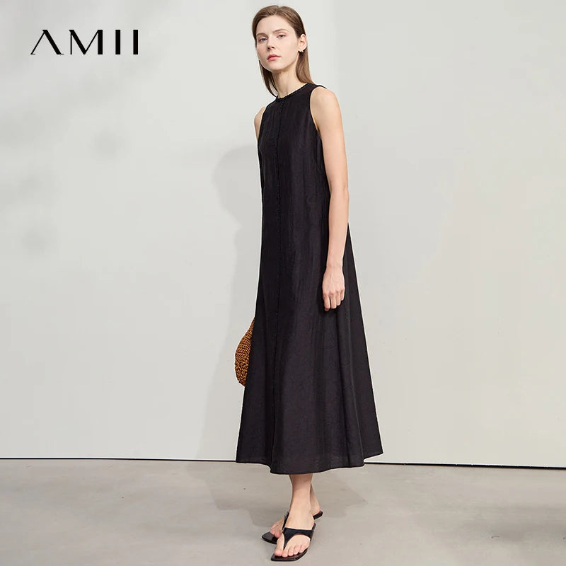 រ៉ូប AMII Minimalist ឆ្នាំ ២០២៥ មុខរបររដូវក្តៅ ដៃអាវគ្មានដៃ ឆើតឆាយ មានខ្យល់ចេញចូលបានល្អ រ៉ូបការិយាល័យ ប្រណីត កអាវវែង សម្រាប់នារី 12542086