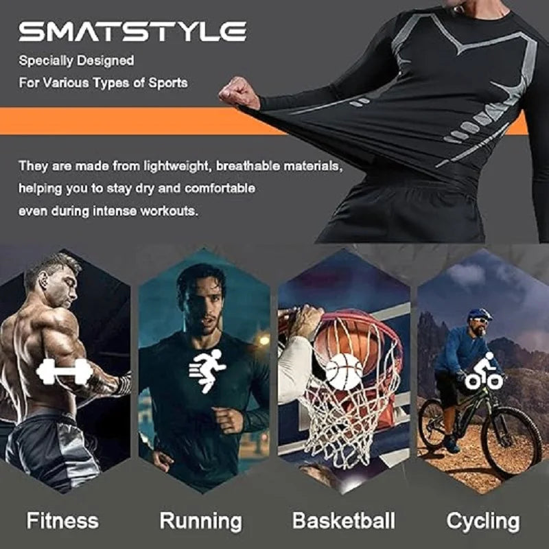 Men's Long Sleeve Compression T‑Shirt Quick Dry Moisture Wicking Fitness Tight Sport Top for Gym Running Jogging Training Sports