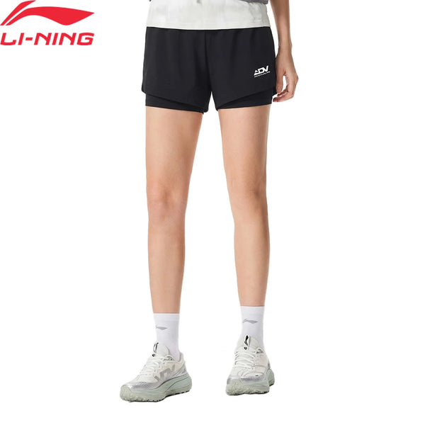 ខោរត់ Li-Ning សម្រាប់នារី 2 ក្នុង 1 ស្ងួត 88% Polyester 12% Elastane ការពារកម្តៅថ្ងៃ ខោស្ព័រ LiNing មានផាសុកភាព AKSW122