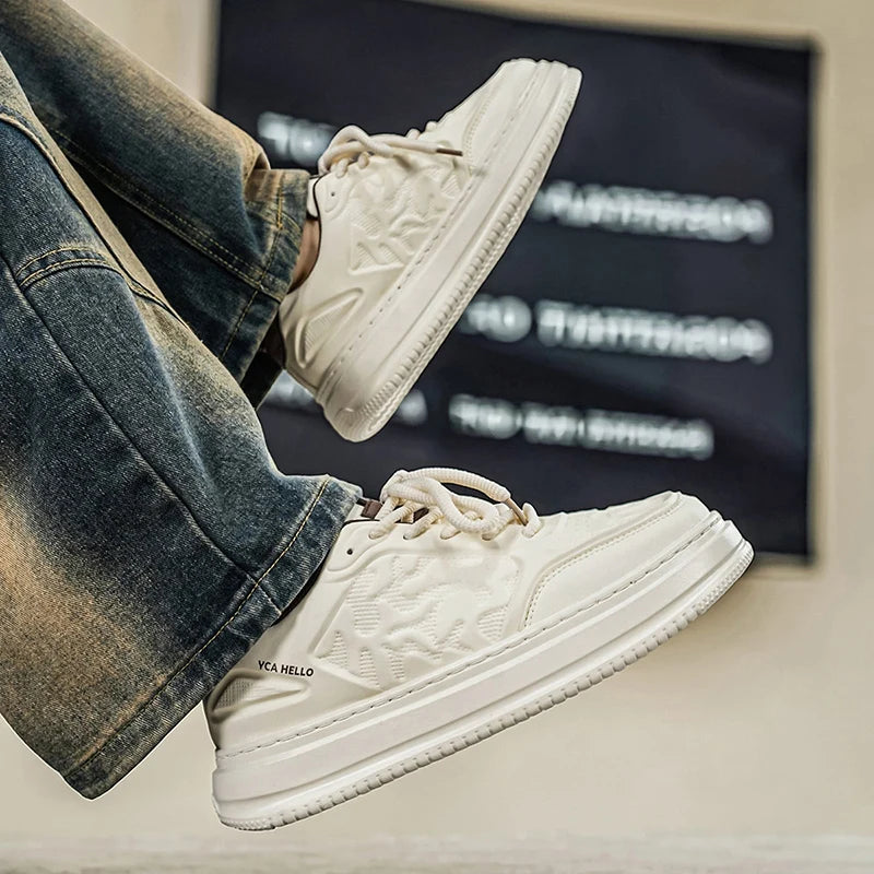 Men's flat casual shoes four seasons breathable light thick-sole non-slip comfort outdoor running sneakers fashion walking shoes