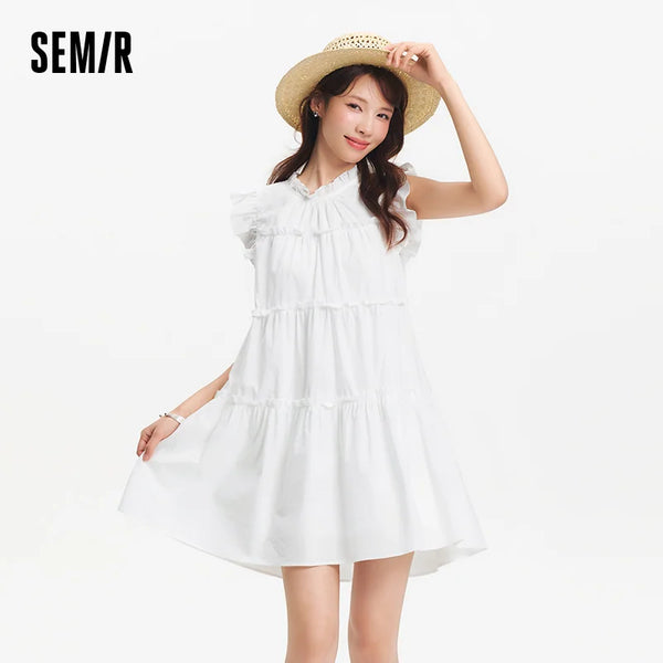 រ៉ូបស្ត្រី Semir ដៃអាវមូល រ៉ូបនំខេក រ៉ូបក្មេងស្រី ស្រស់ស្អាត សុភាពរាបសារ ខ្នាតតូច រដូវក្តៅ ឆ្នាំ២០២៦ អាវធម្មតា