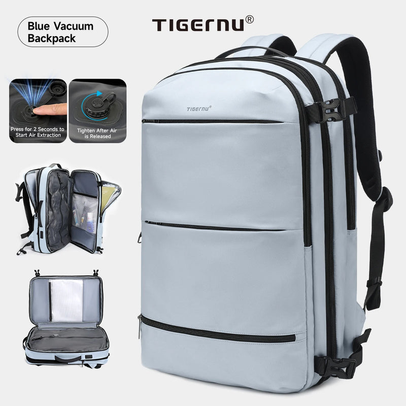 Tigernu Vacuum Compression Backpacks Men Travel Backpack Expandable USB Bag Large Capacity 17 Laptop Bags For School Cabin Bags