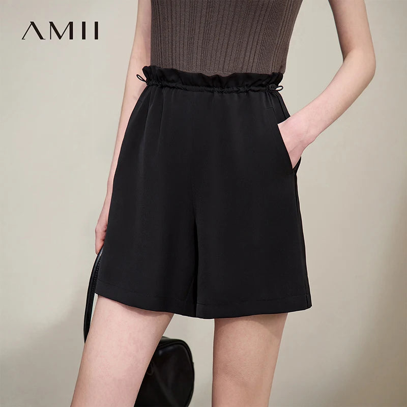 ខោខ្លីនារី Amii ឆ្នាំ២០២៦ រដូវក្ដៅថ្មី ធម្មតា រលុង យឺត មានខ្សែចង ខោជើងធំ មានហោប៉ៅ សម្លៀកបំពាក់ការិយាល័យជាមូលដ្ឋានសម្រាប់នារី 12622116