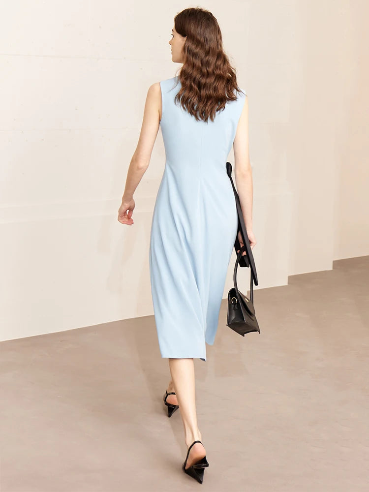 រ៉ូប AMII Minimalism សម្រាប់នារី ពណ៌ផ្ទុយគ្នា រចនាដោយខ្សែចង រដូវក្ដៅឆ្នាំ២០២៥ រ៉ូបថ្មី រចនាដោយបារាំង ពណ៌ខ្មៅ ដៃខ្លី អាវទ្រនាប់ 12352002