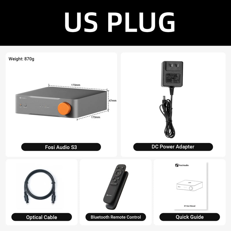 Fosi Audio S3 HiFi Music Streamer ប៊្លូធូស 5.3 AKM4493SEQ DAC Preamp ឧបករណ៍ចាក់តន្ត្រីបណ្តាញ ឆបគ្នាជាមួយ AirPlay2, Google Cast