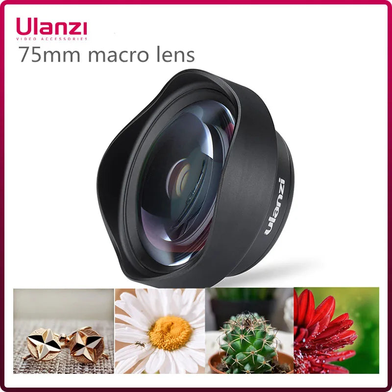 កែវថត Ulanzi 75MM 10X Super Macro Lens កែវថតទូរសព្ទ កែវថតទូរសព្ទខ្សែ 17MM ជាមួយឈុតសម្រាប់ iPhone 15 14 Sumsang