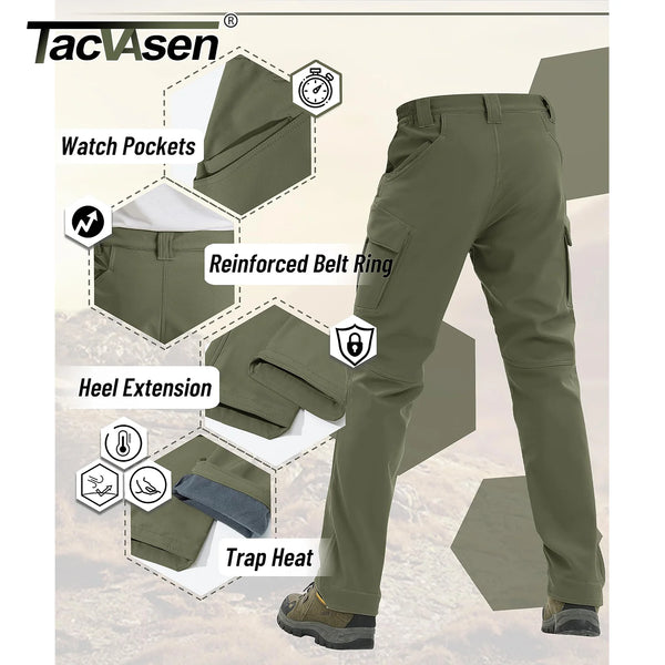 TACVASEN IX9 Winter Softshell Thermal Hiking Pants Work Pants Mens Fleece Cargo Pants Waterproof Warm Outdoor Male Trousers