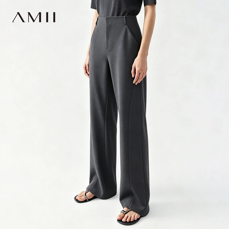 Amii Women's Flare Pants 2026 Autumn New Casual Stretch Office Trousers Long Length Comfy Twill Straight Pants Women 12613010