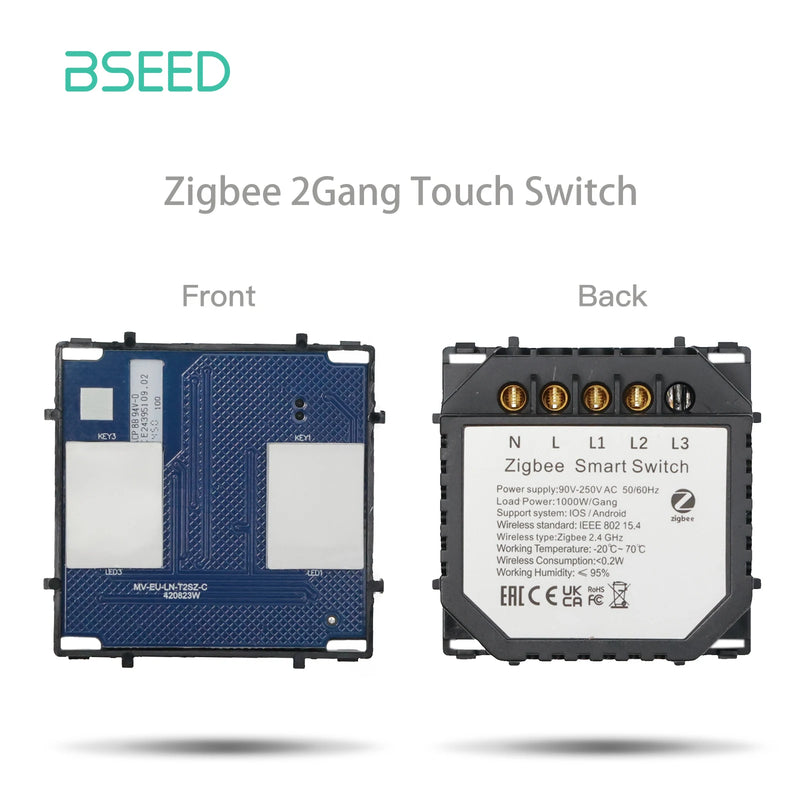 BSEED 1/2/3Gang Zigbee Touch Switch Part Glass Panel Smart Dimmer Curtain Switch DIY Part Zigbee Socket Parts With Neutral Line