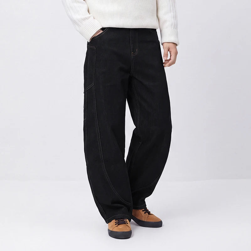 Semir Men Denim Jeans Heavyweight Curved Leg Streamlined Fit Workwear Utility Vintage Style 2026 New Winter Daily Wear