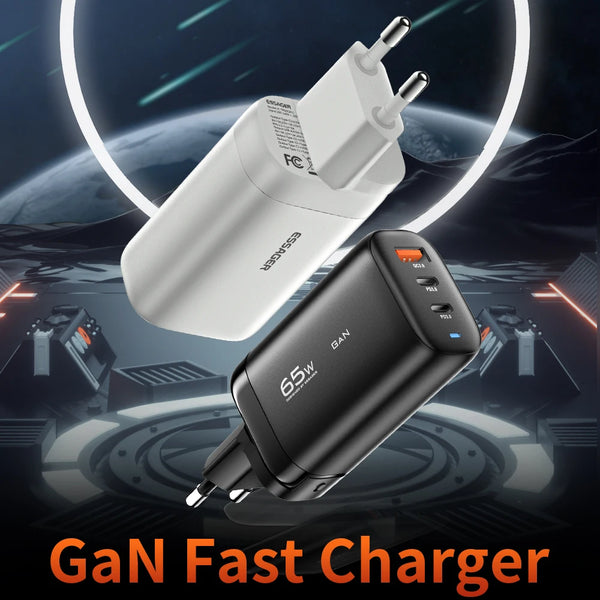 ឆ្នាំងសាក Essager 65W GaN USB Type C សម្រាប់កុំព្យូទ័រយួរដៃ PPS 45W 25W សាកលឿនសម្រាប់ Samsung QC3.0 PD3.0 សម្រាប់ឆ្នាំងសាកទូរស័ព្ទ IPhone17 16 Pro