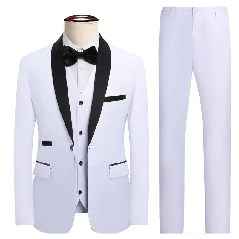 2026 New Men's Black Suit Three-Piece, Business Wedding Jacket with Vest and Pants, Asian Size M-6XL, Burgundy Gray White Sets.