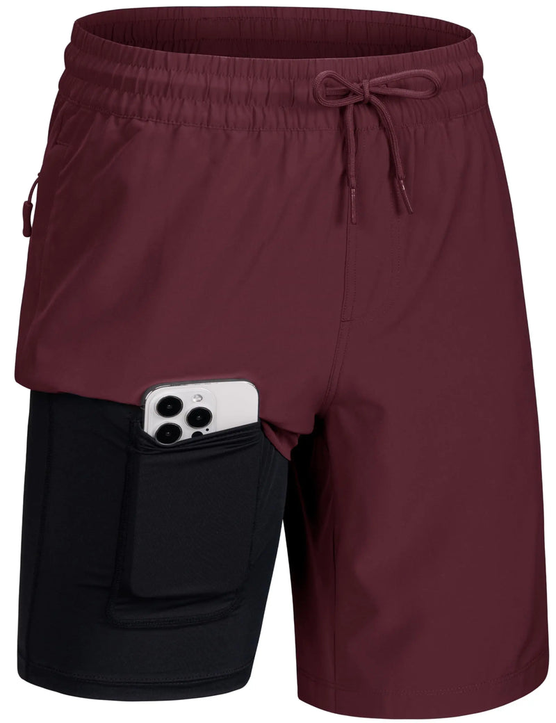 TACVASEN Men's Multi-Pocket Quick Dry Athletic Shorts Lightweight Swim Trunks with Compression Liner Side Split Hem Board Shorts