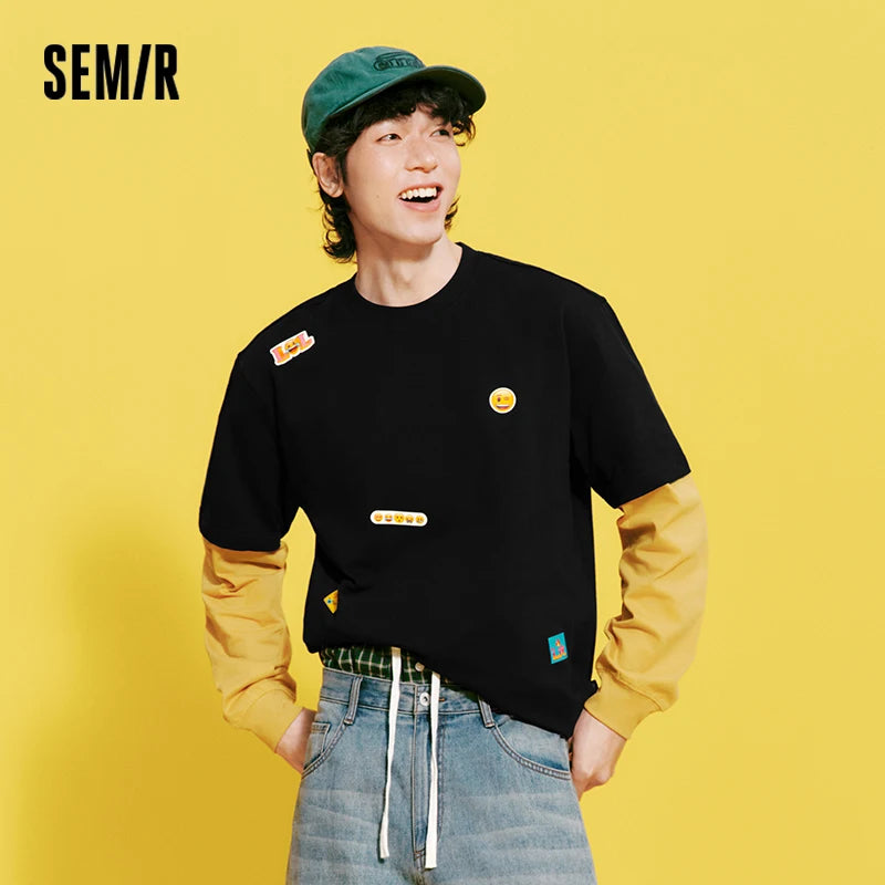 Semir Men Tshirt Cotton Print Short Sleeve Knit Top 2026 Summer Simple Fashion