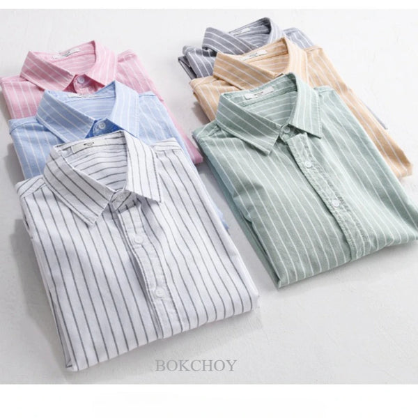 Summer New Fresh Striped Thin 100% Cotton Short Sleeve Shirt for Men Slim Casual Turn-down Collar Classic Shirt FY995