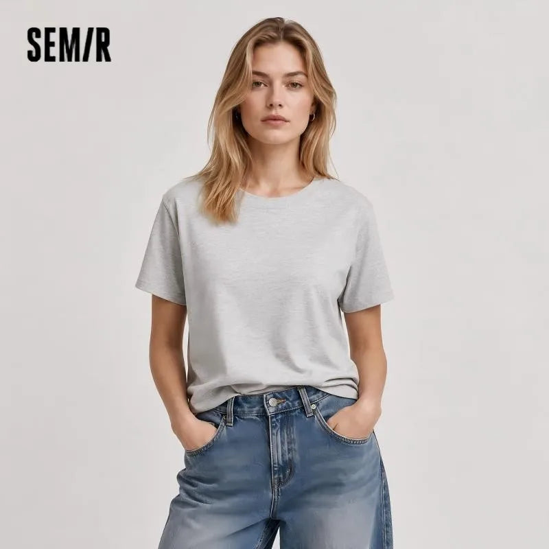 Semir Womens Tshirt 2026 Short Style Slim Regular Shoulder Crew Neck Versatile Cool Feeling Casual