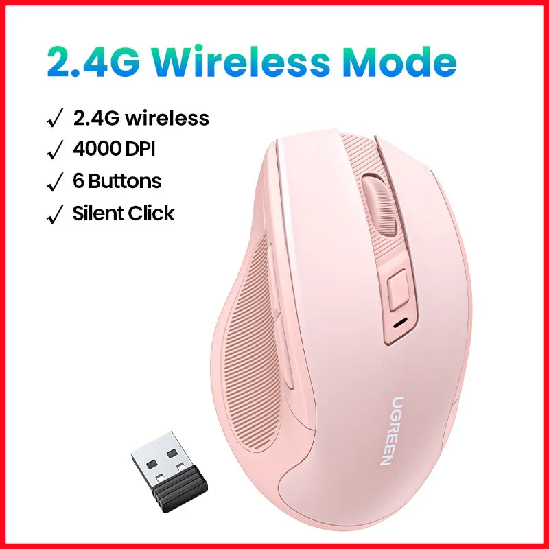 UGREEN Ergonomic Mouse 2.4G Wireless Bluetooth 5.0  4000DPI Silent Mouse  for PC MacBook Tablet Laptop Mouse