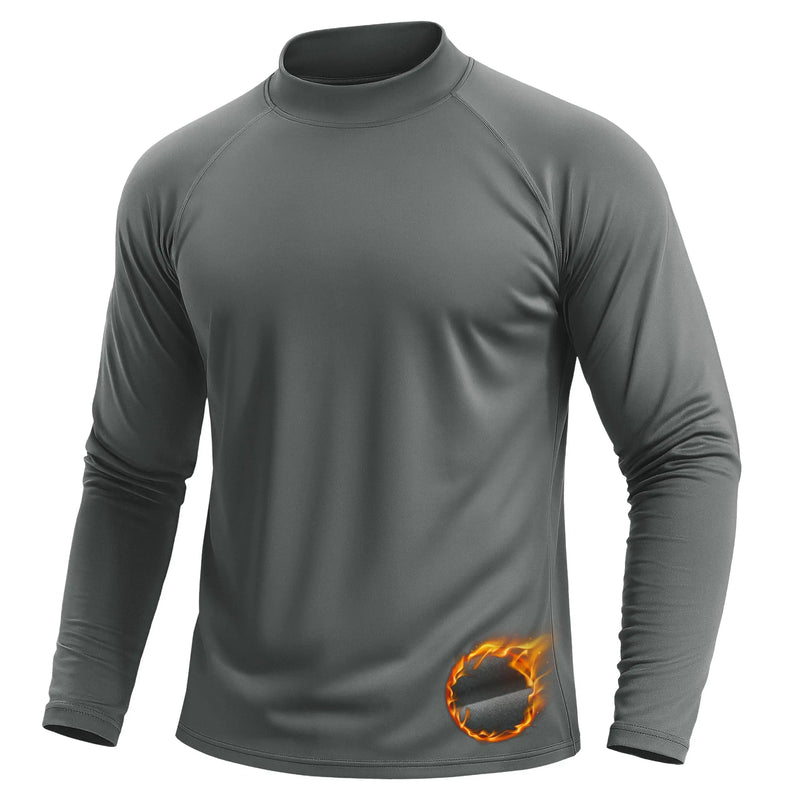 TACVASEN Men's Autumn And Winter Mock Neck Thermal T-shirts Fleece Lined Long Sleeves Stretchy Athletic Workout Base Layer Tops