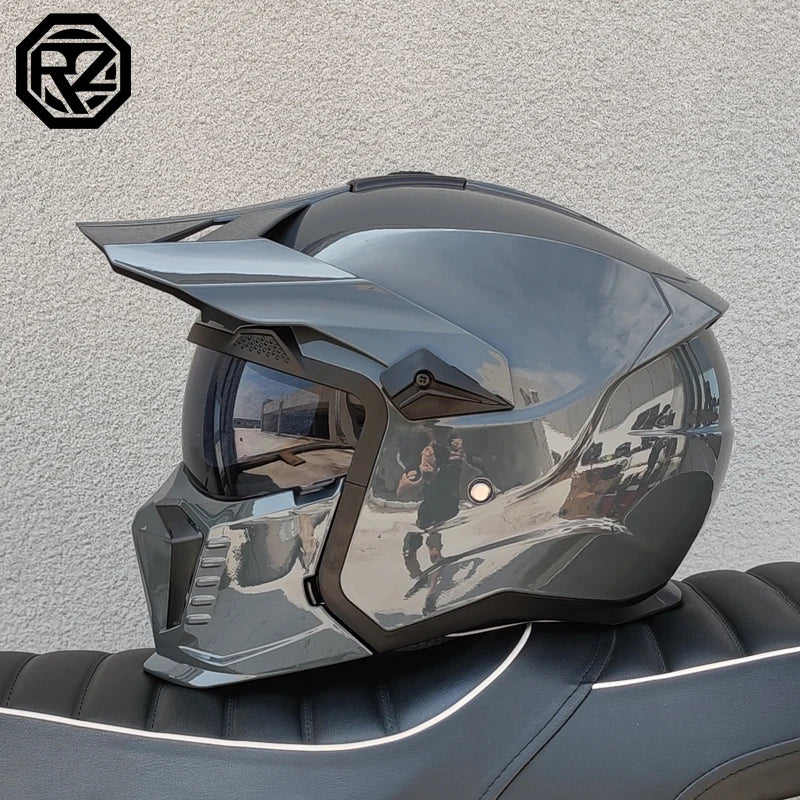 DOT approves high-quality retro motorcycle helmet modular multifunctional combination helmet Black Warrior off-road full helmet
