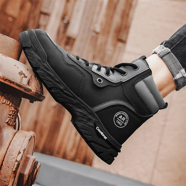 Men's boots spring and autumn new Joker British casual boots fashion youth soft-sole non-slip outdoor shoes high-top work boots