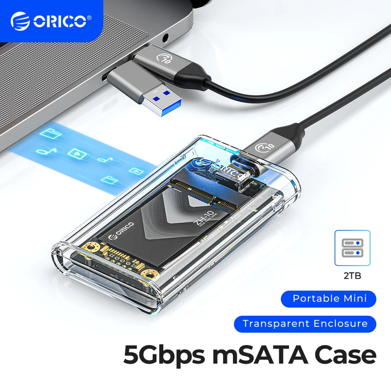ORICO mSATA SSD Case to USB 3.2 Gen1 SSD Enclosure Adapter Transparent External Adapter 5Gbps for mSATA NGFF SSD Samsung