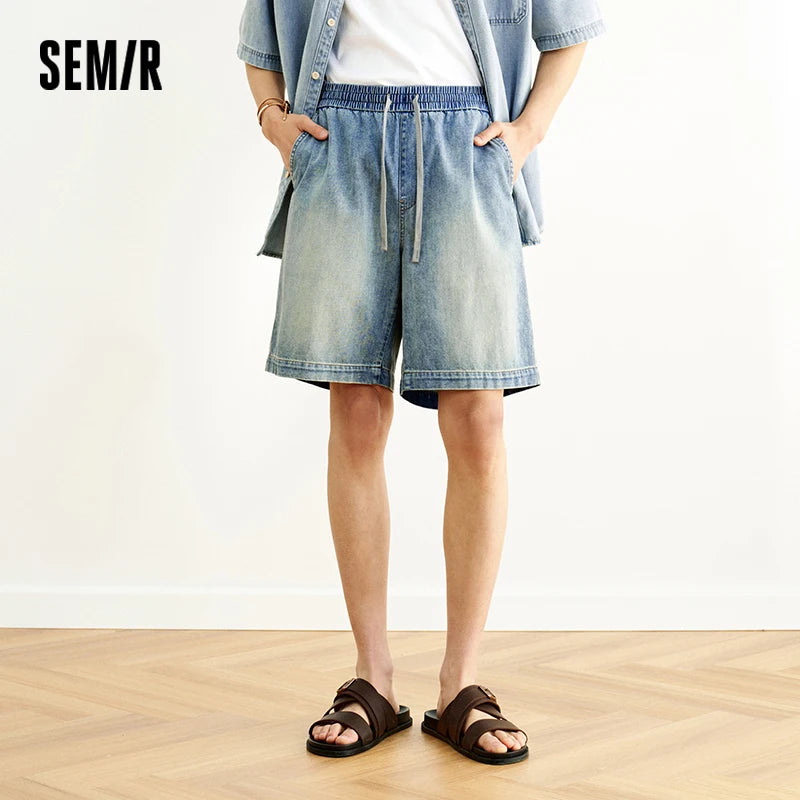 Semir Mens Denim Shorts 2026 Loose Straight Knee Length Casual Style Soft Daily Wear