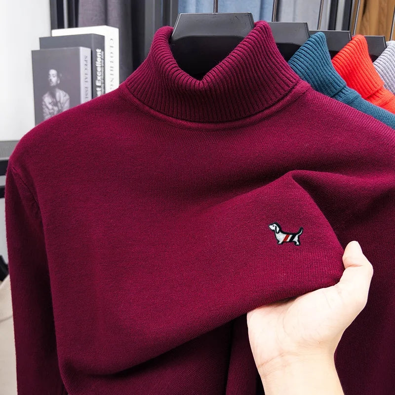Brand Luxury Man Long-Sleeved Knitwear Dog Embroidery Double Collar Spring British Style New Sweater Trend Fashion Mens Clothing